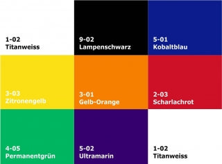 Gouachefarben Set (Grundfarben) 9 x 180 ml Tube