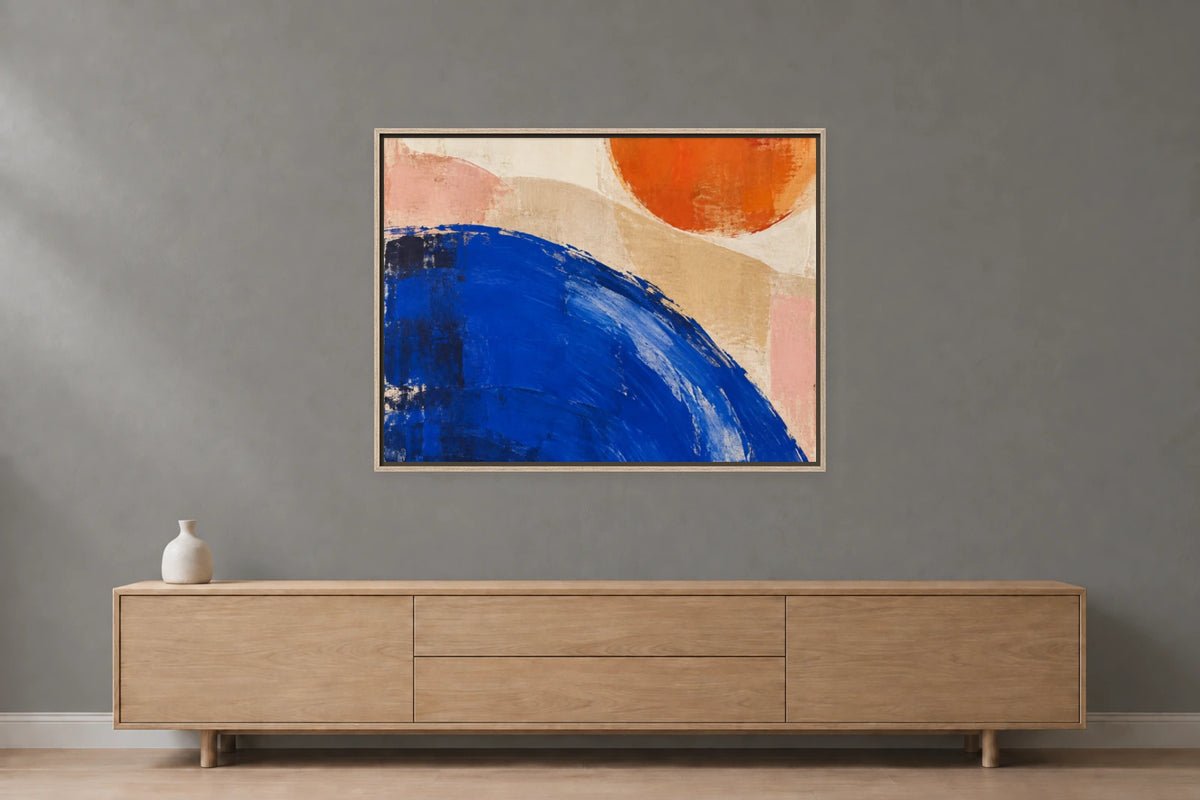 Fleury Rahmen G410-115, Eiche furniert, roh, mit 80 × 60 cm Leinwand vor grauer Wand, 8 mm Schattenfuge.