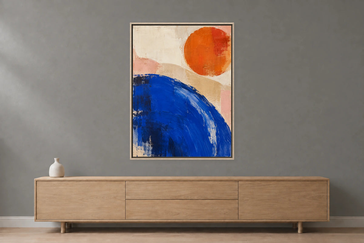 Fleury Rahmen G410-115, Eiche furniert, roh, mit 60 × 80 cm Leinwand vor grauer Wand, 8 mm Schattenfuge.