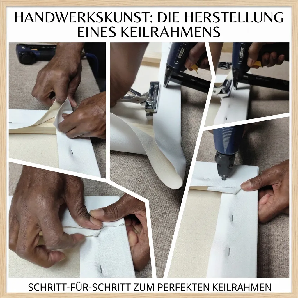 FLEURY Keilrahmen Produktion: Galerie-Keilrahmen werden von Hand mit Leinwand bespannt