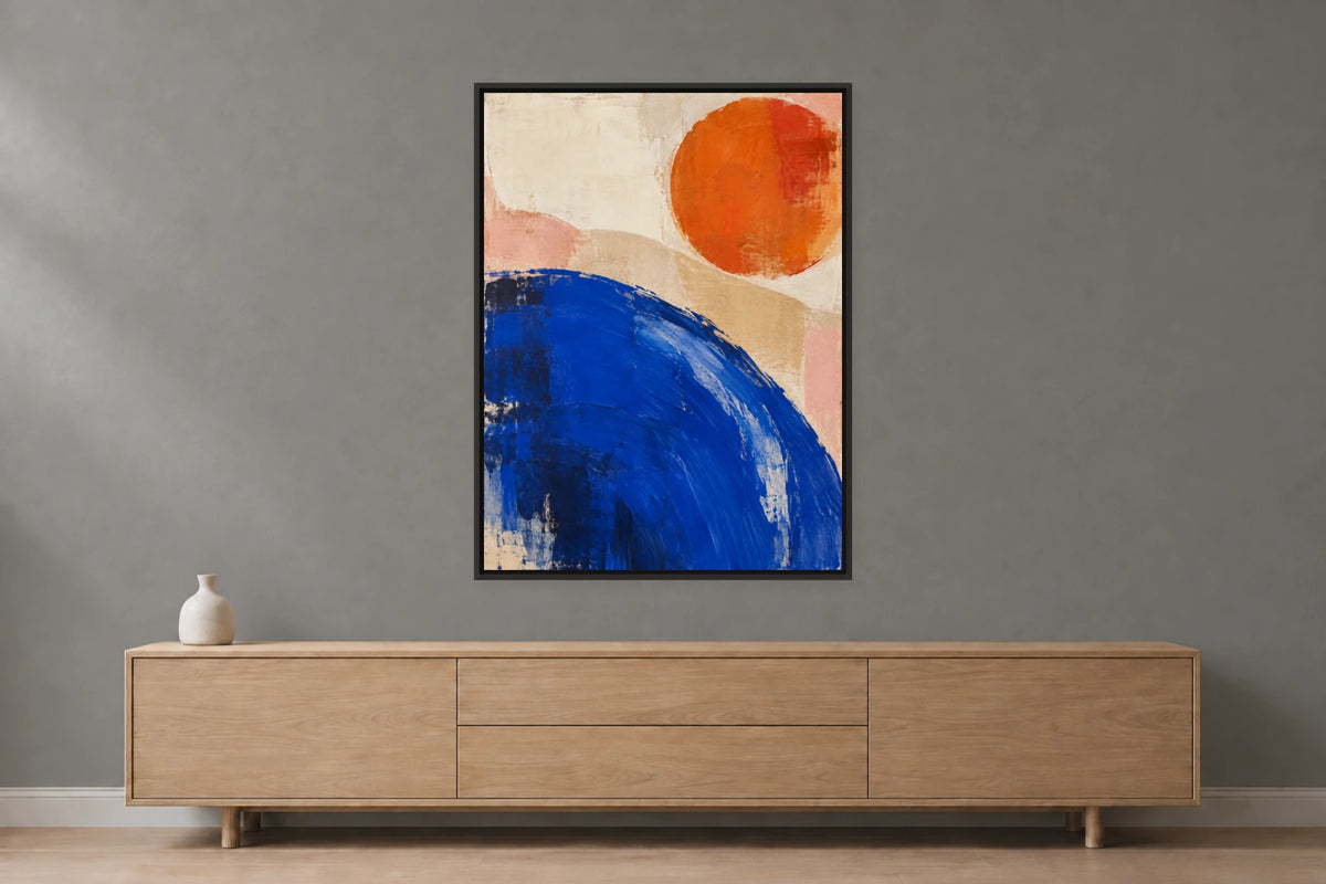 Fleury Rahmen G466-223, Schwarz matt, mit 60 × 80 cm Leinwand vor grauer Wand, 8 mm Schattenfuge.