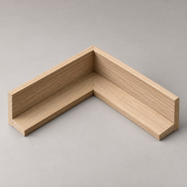 Produktvisualisierung des Schattenfugenprofils G408-115, Eiche furniert, roh, für 2 cm Leinwände, nach dem Lieferantenkatalog.