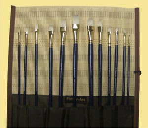 FLEURY Pinsel Set mit 12 Wieselhaar-Pinsel inkl. Pinsel-Matte aus Bambus