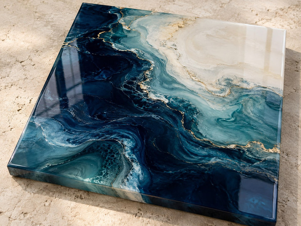 Resin-Kunst mit blauem, glänzendem Farbverlauf