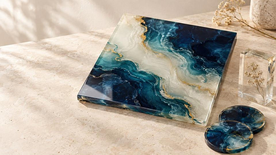 Blaue Resin-Objekte und Kunstoberflächen als Inspiration